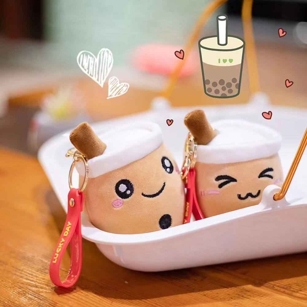 SALLY Cute Creative Birthday Gifts for Girls Children Men Stuffed Boba Doll Car Key Ring Ornaments Women Key Chain Plush Toy Pendant Bubble Milk Tea Keychain